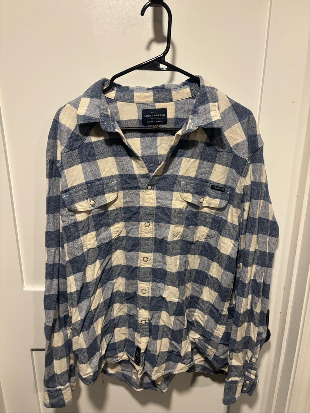 Lucky Brand Blue and Cream Buffalo Check Button-Down Shirt